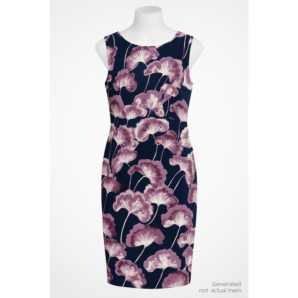 Wedding Guest Dress Floral Sleeveless Sheath Dress Purple Black Office Chic 12P